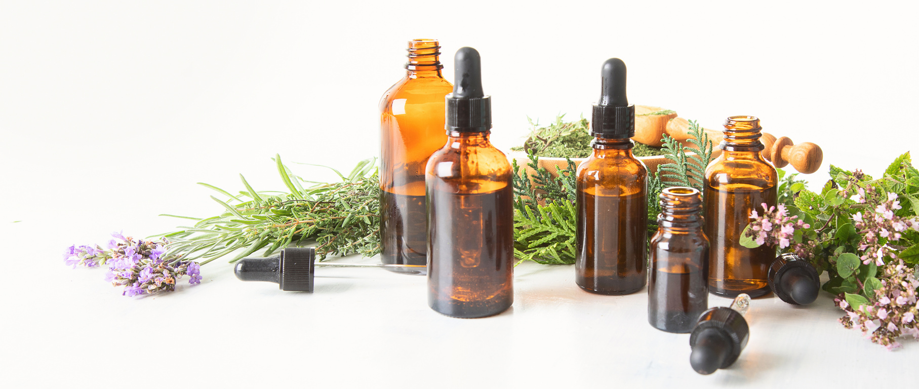 Bottles of essential oils